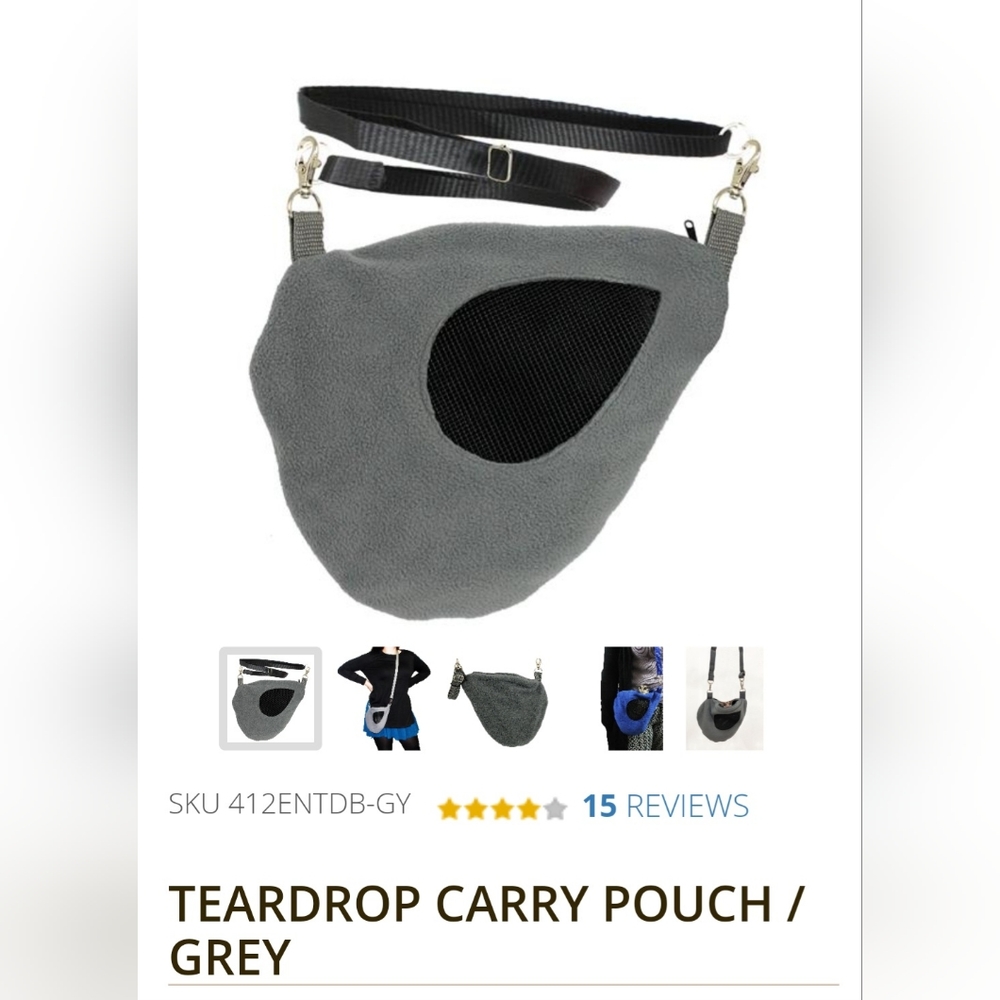 BRAND NEW Exotic Nutrition Small Animal Grey Tear Drop Carry Pouch with strap